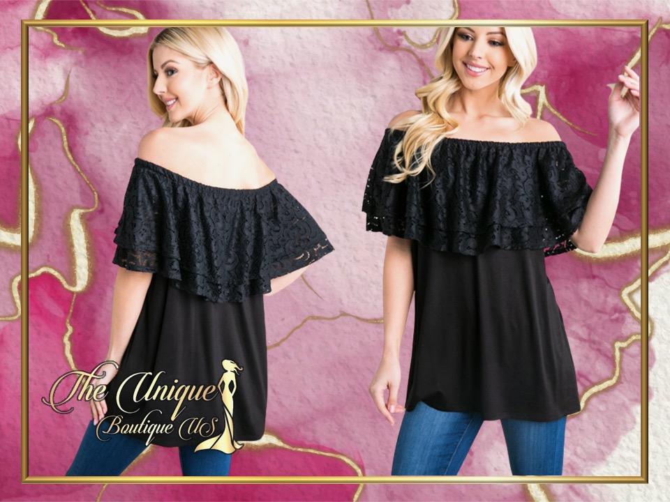 Black Off the Shoulder Ruffled Shirt