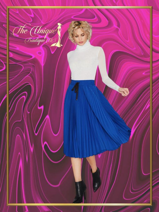 Pleated Royal Blue Mid-Length Skirt