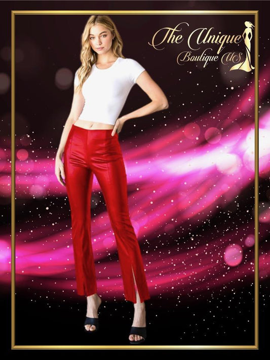 Red Leather Pants With Split